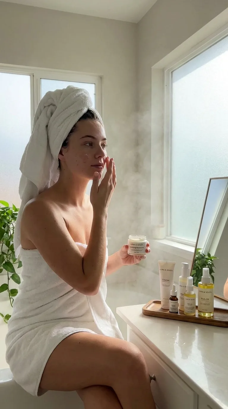 Mujer integrando productos de cuidado natural en su rutina diaria